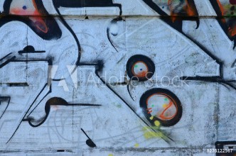 Picture of Fragment of graffiti drawings The old wall decorated with paint stains in the style of street art culture Colored background texture